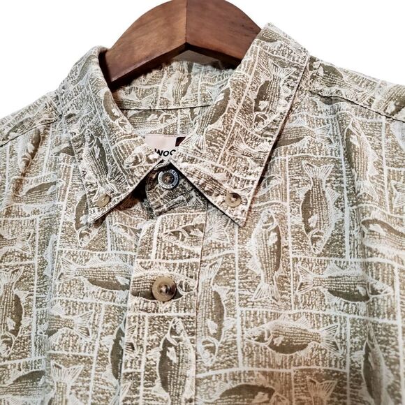 Woolrich Mens Allover Fish Print Casual Short Sleeve Button Down Shirt Size XL - Picture 2 of 12